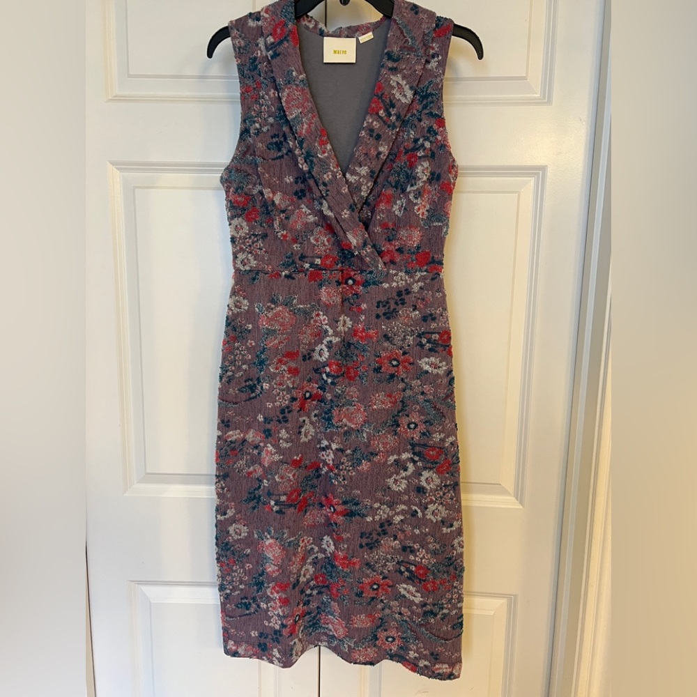 Anthropologie Maeve Jacquard Floral Chenille Collared Sleeveless Midi Dress 8
